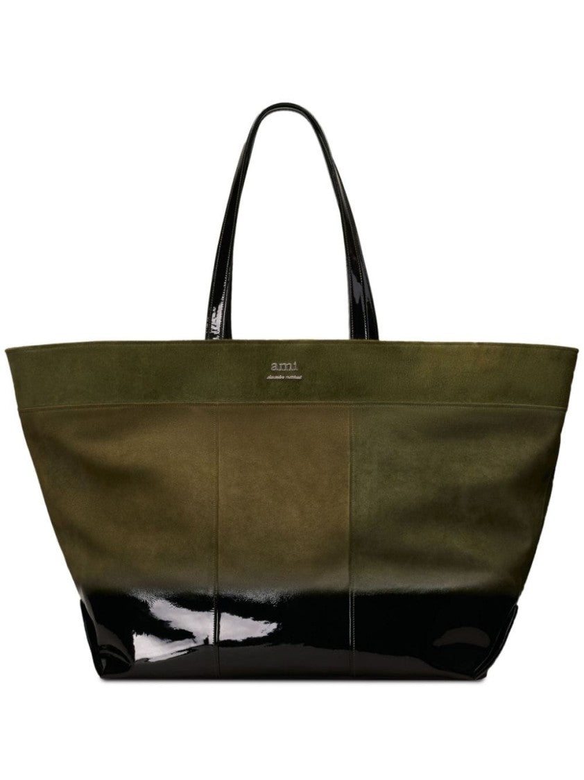 Ami Paris Olive Green Panelled Tote Bag