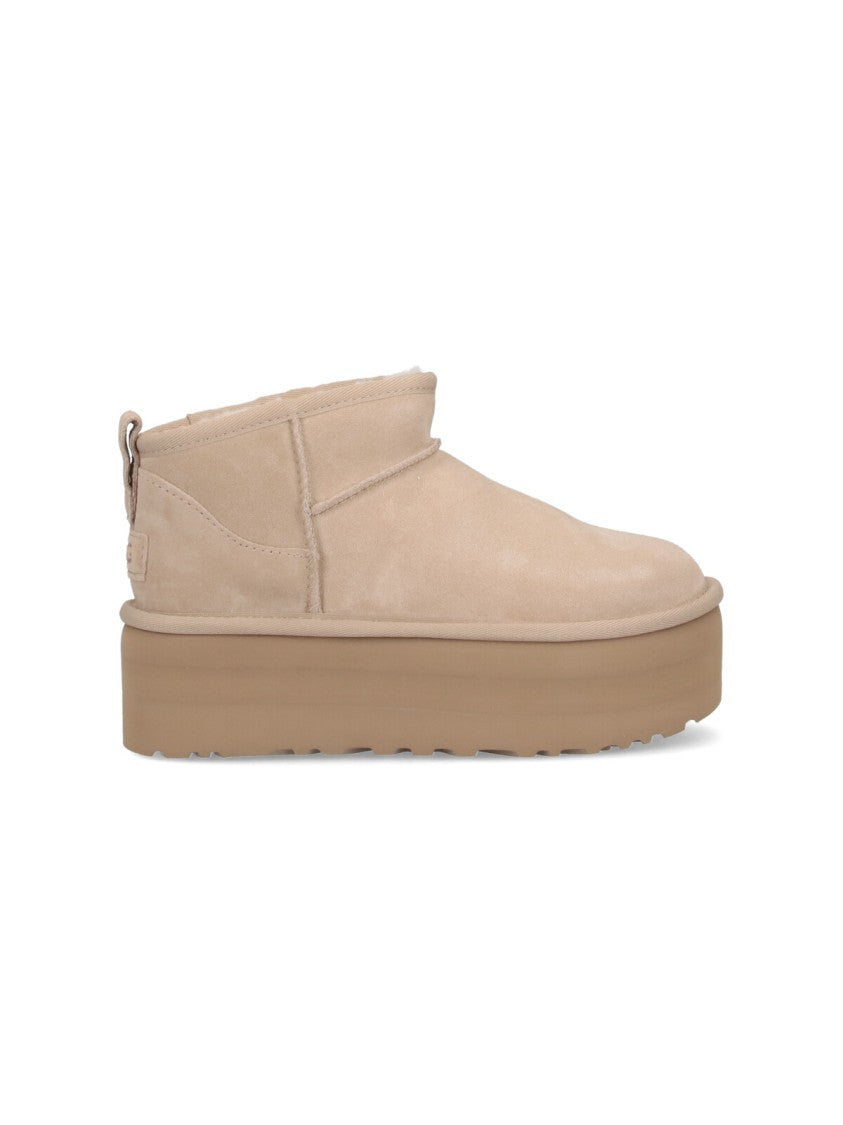 Ugg Classic Ultra Mini Suede Platform Boots With Shearling Lining