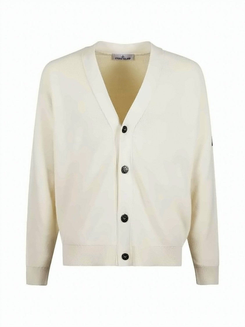 Stone Island Ribbed Knit Cardigan With V-Neckline And Button-Down Front