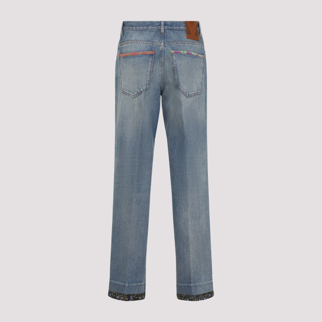 Valentino Light Blue Denim Jeans With Floral Details