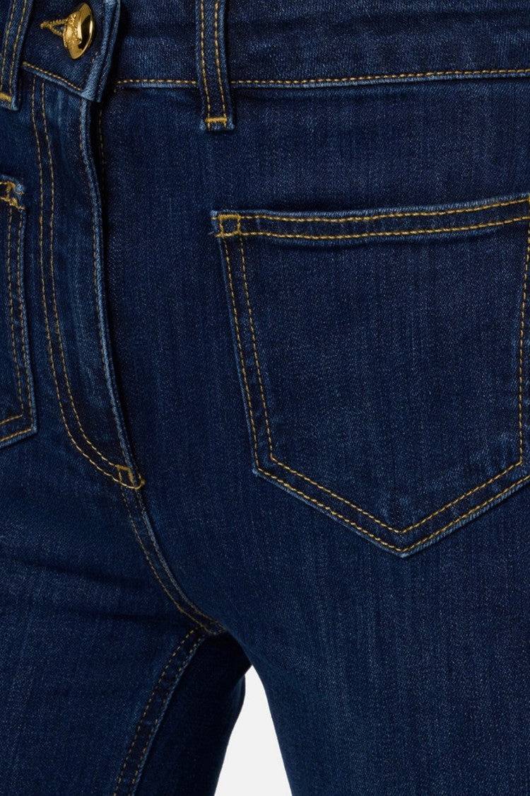 Elisabetta Franchi Blue Patch Pocket Gold Button Cotton Jeans