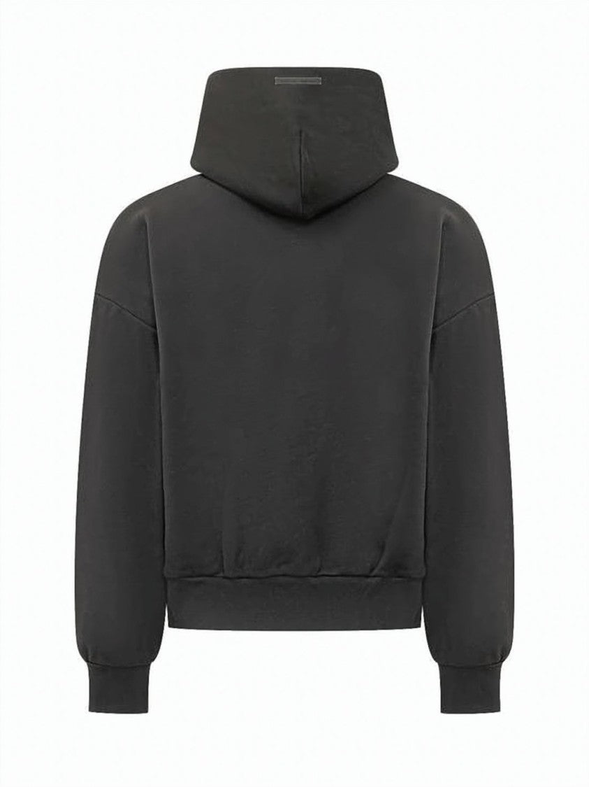Fear Of God Cropped Black Hoodie With Bold Front Print