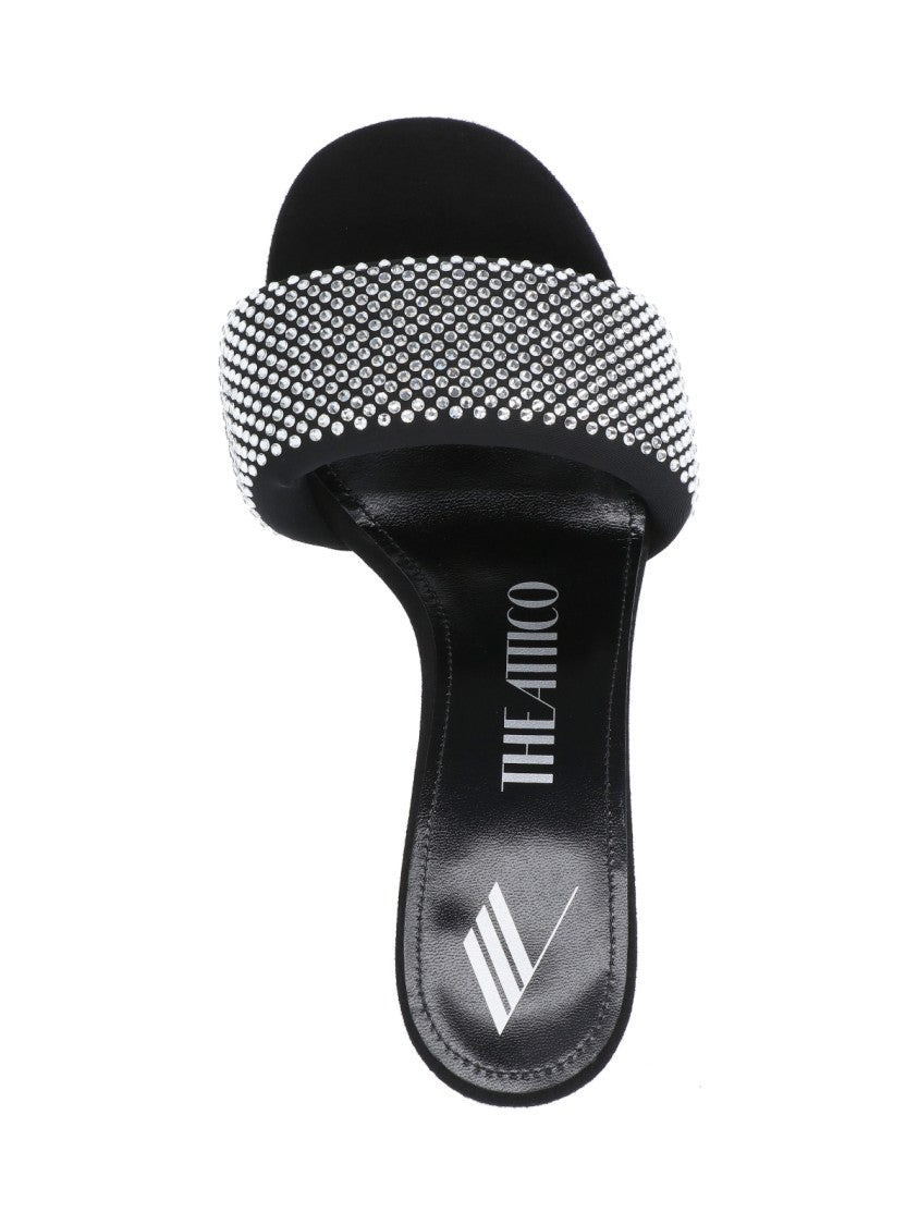 The Attico Rem Crystal Sandals In Black Fabric