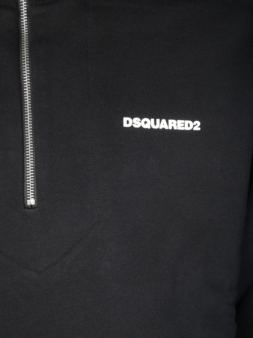 Dsquared2 Fitted Black Zip-Through Knitwear With High Collar