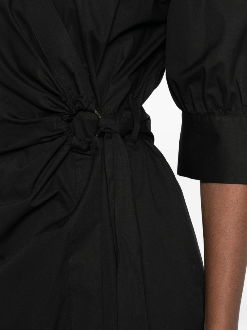 Pinko Puffed Sleeve Black Dress With Waist Tie