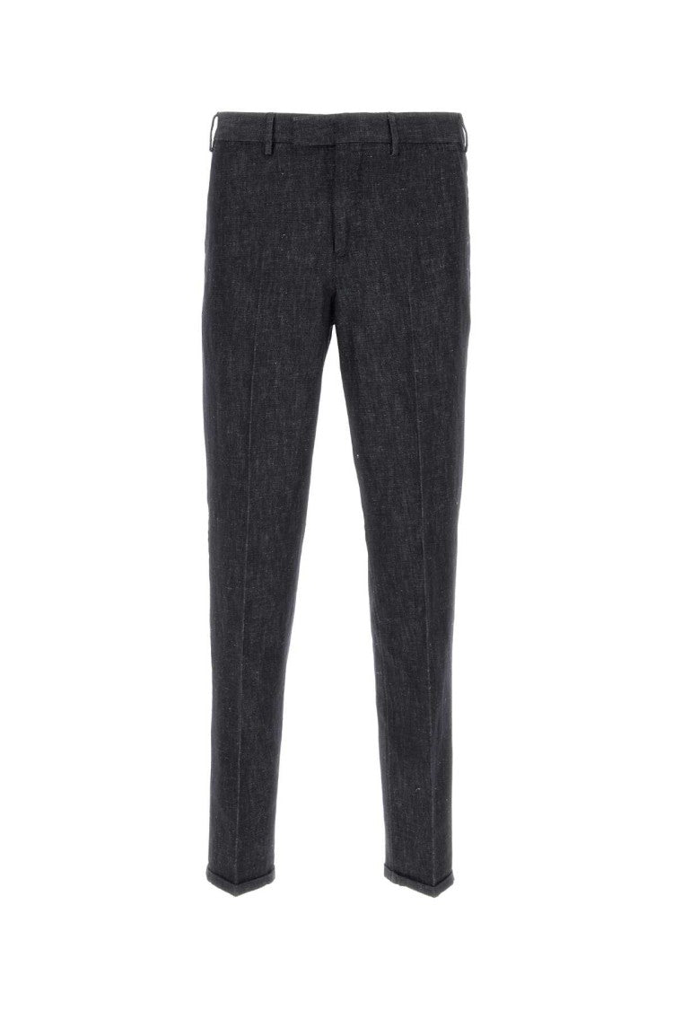 Pt Torino Melange Midnight Blue Cotton Blend Pant