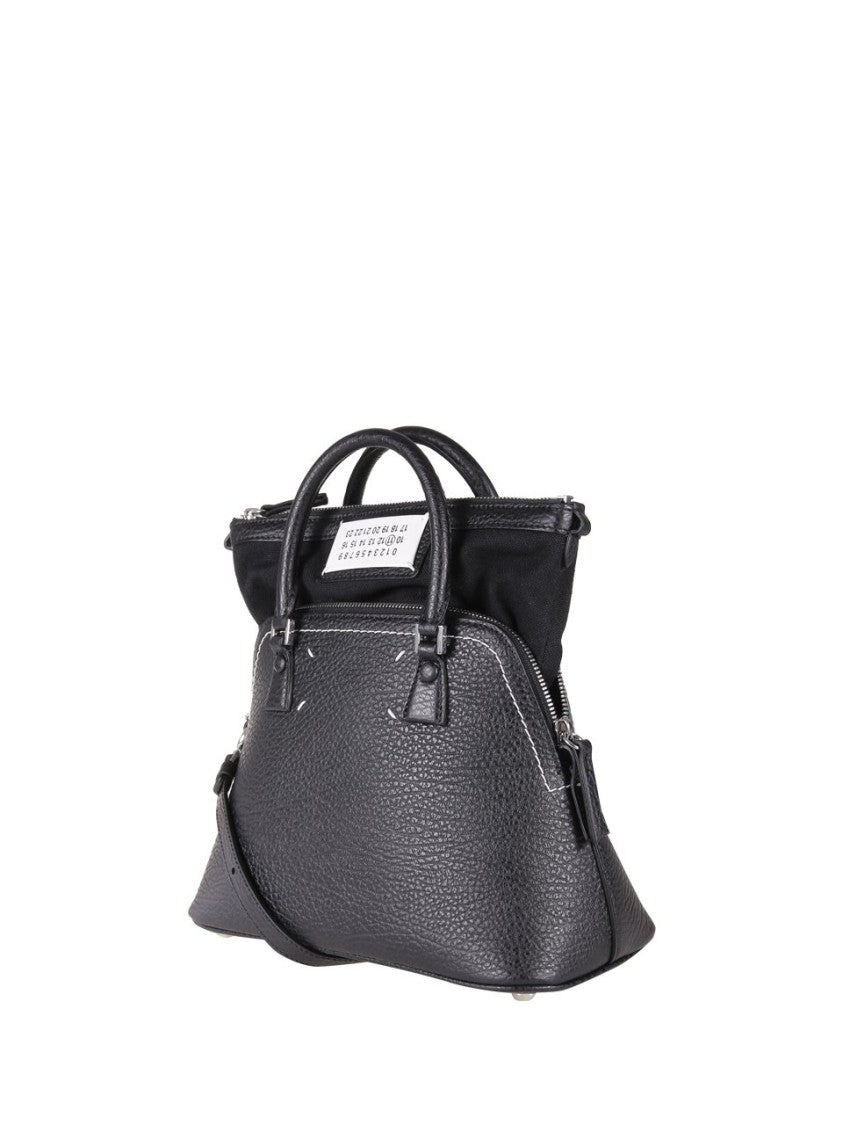 Maison Margiela Trapezoidal Textured Leather Tote Bag With Distinctive White Label