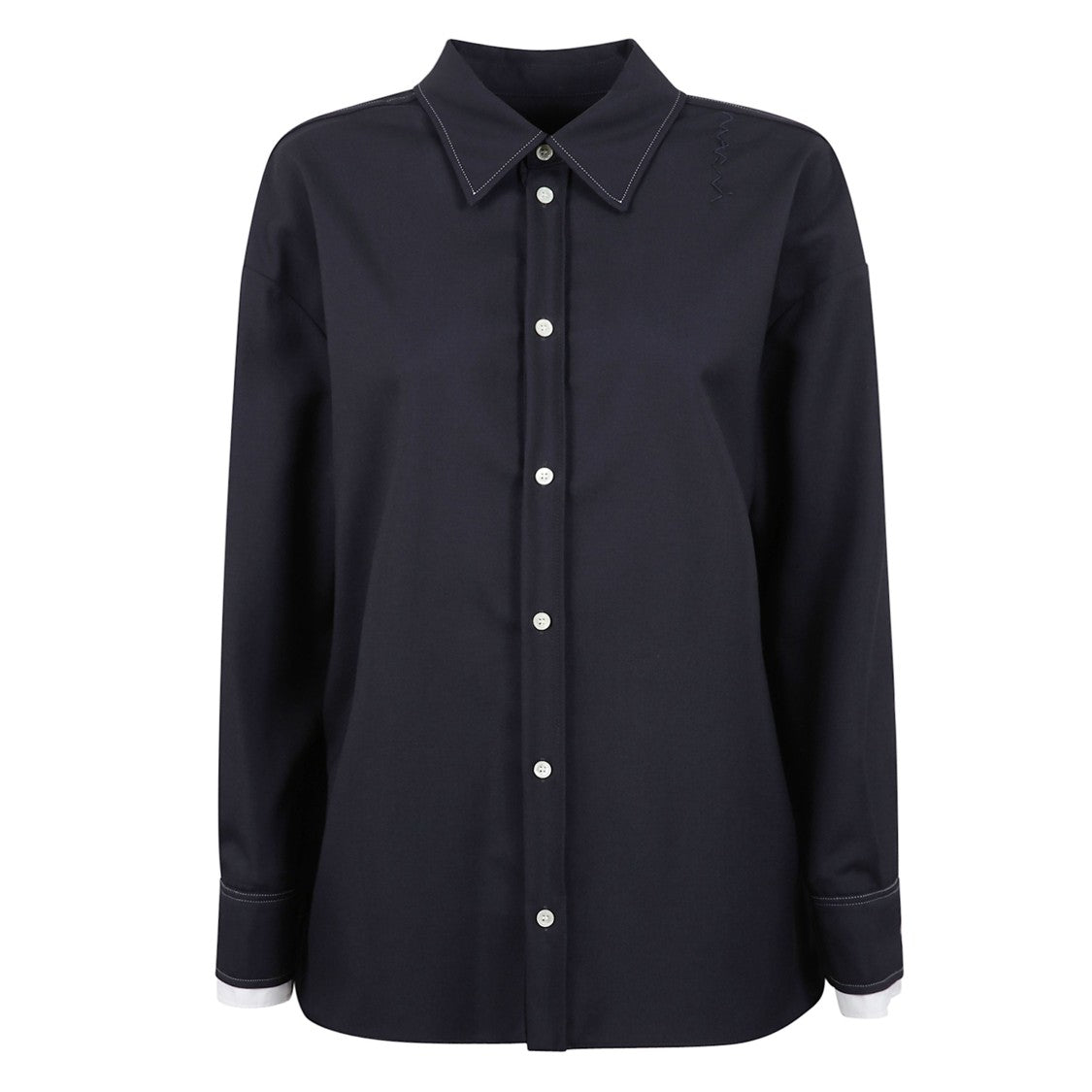 Marni Contrast Stitch Point-Collar Shirt
