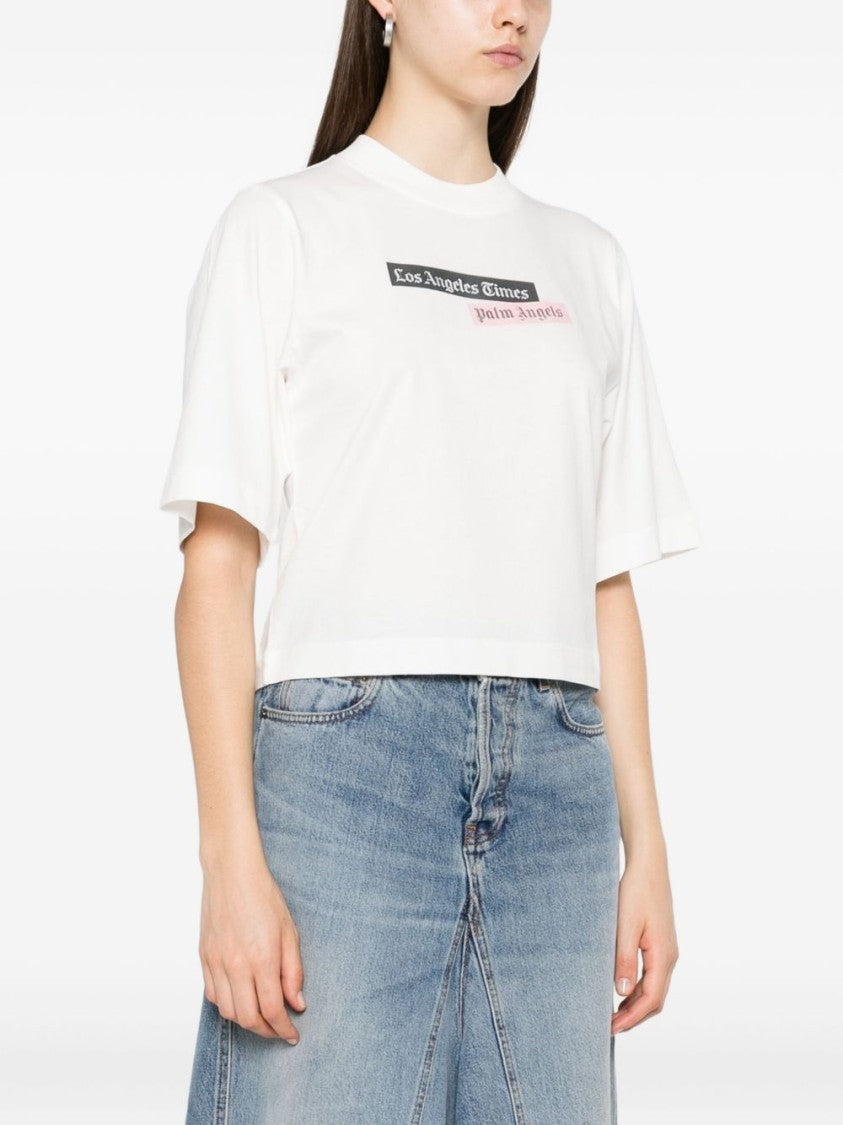 Palm Angels Cropped White T-Shirt With Classic Fit