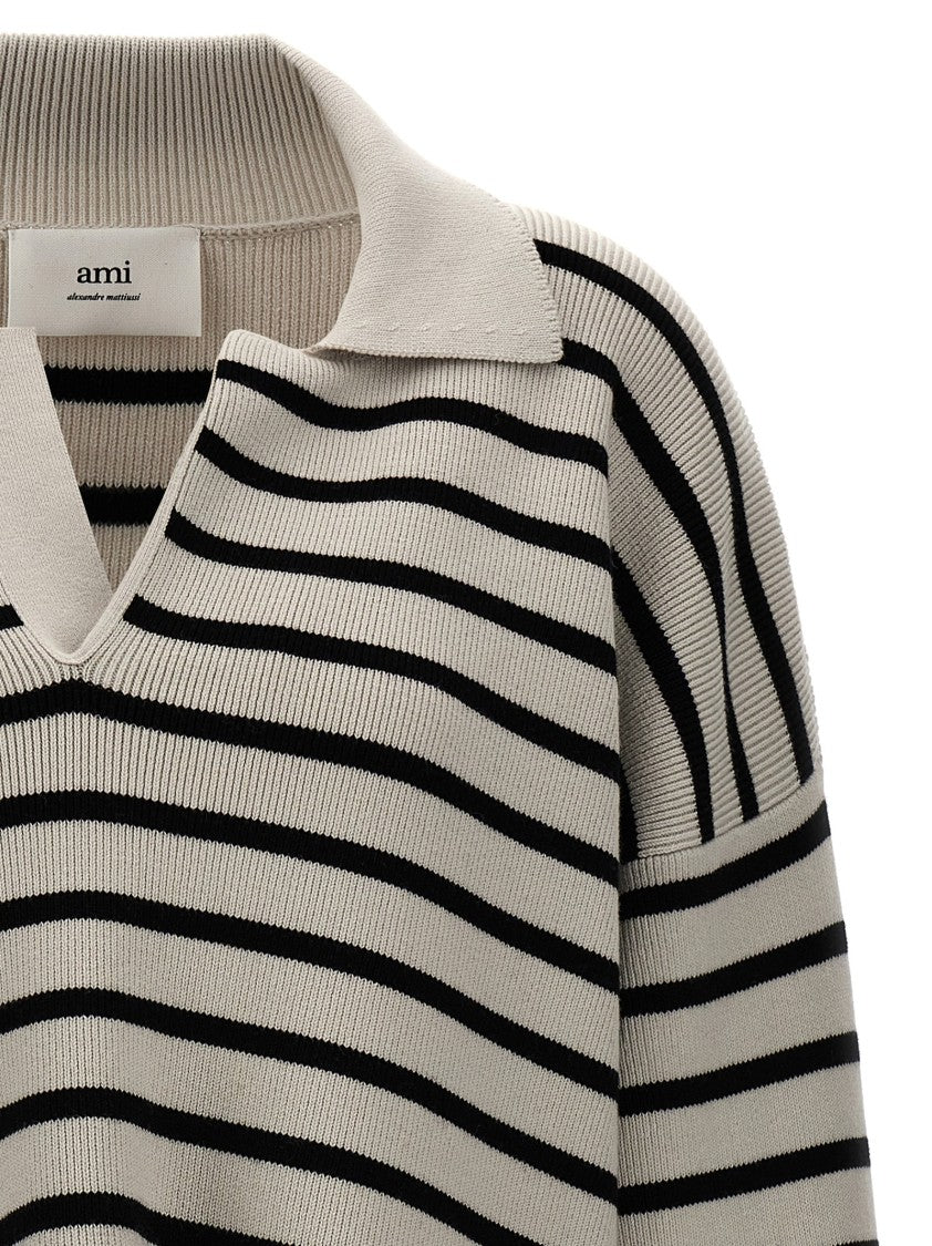 Ami Striped Polo Sweater