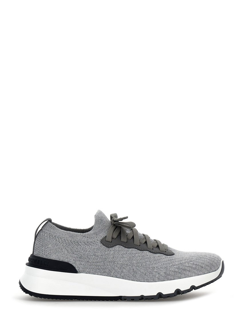Brunello Cucinelli Breathable Low-Profile Knitted Sneakers With Secure Lace-Up Design