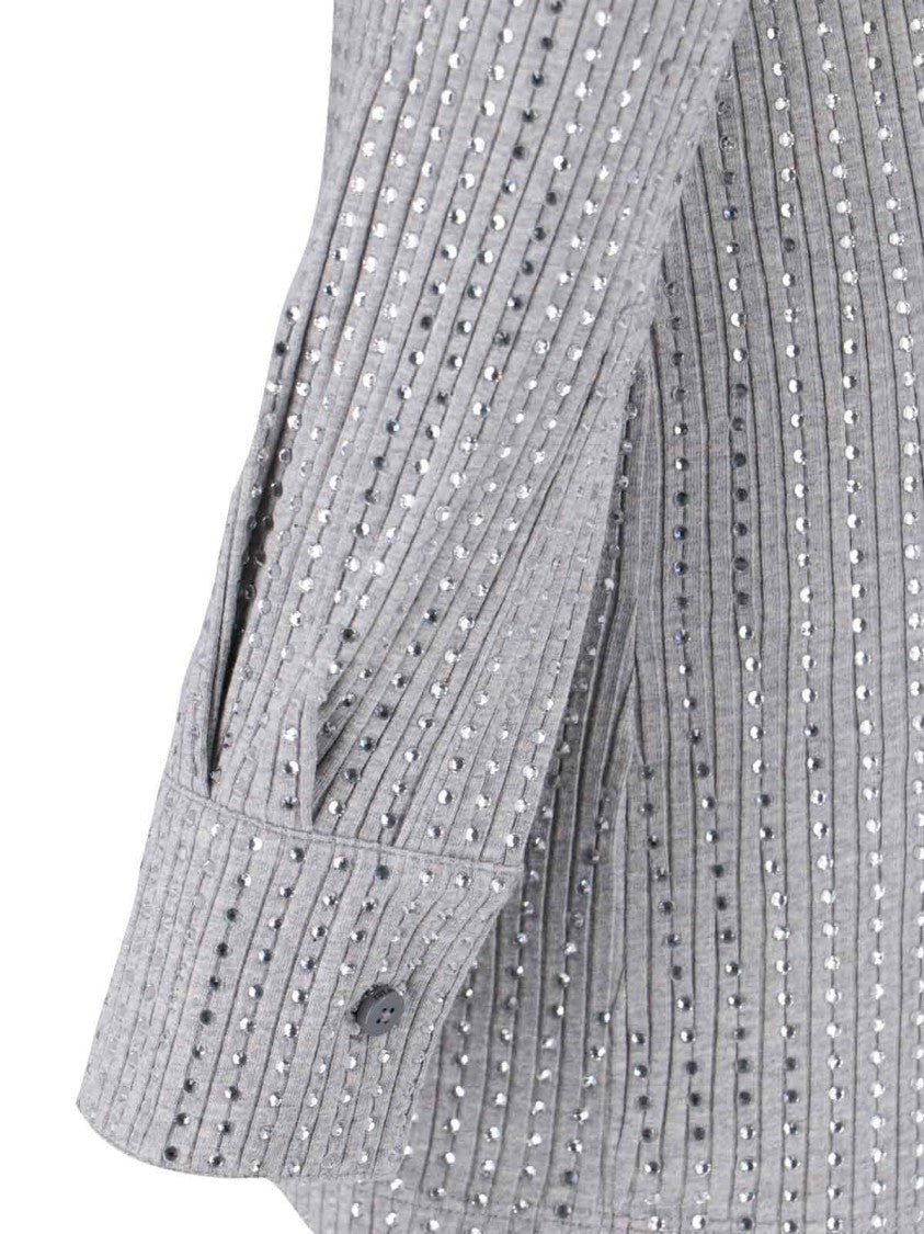 The Attico Fitted Grey Mini Dress With Reflective Embellishments