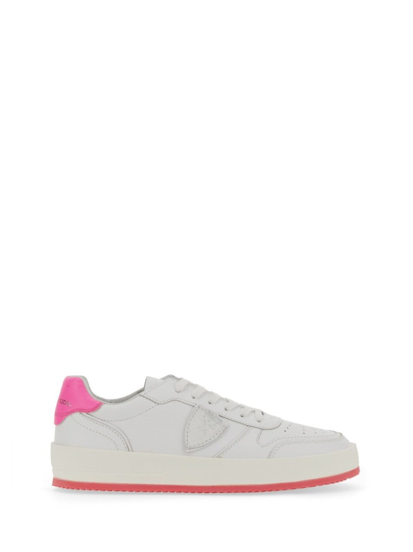 Philippe Model White Sneakers With Contrasting Pink Accents