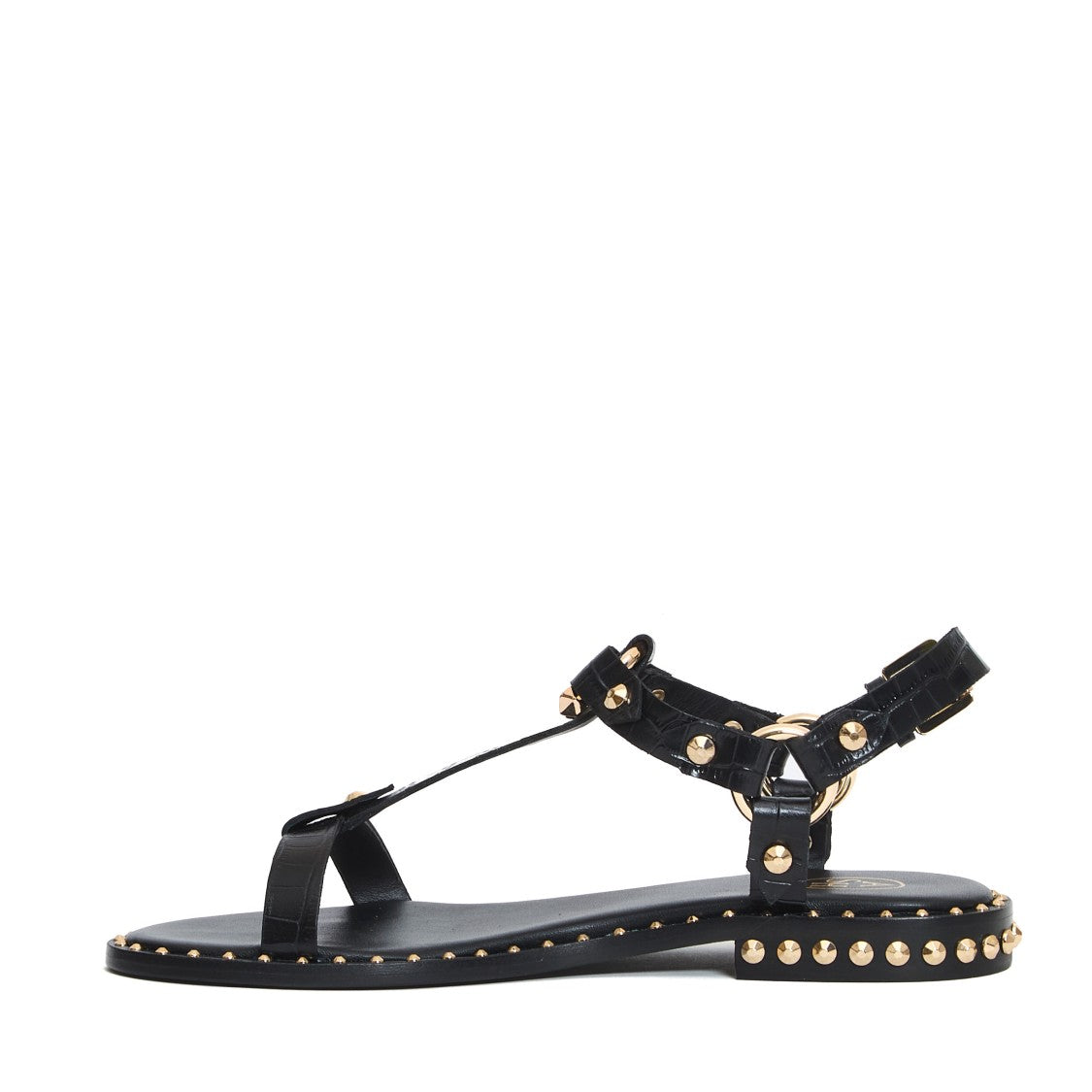 Ash Flat Sandals In Black Crocodile Print Leather
