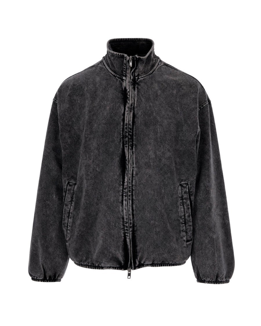 Diesel Washed Charcoal Cotton Denim Bomber Jacket