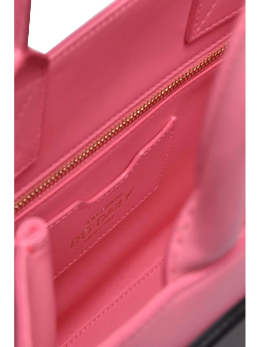 Dolce & Gabbana Structured Pink Leather Tote Bag With Logo Accent