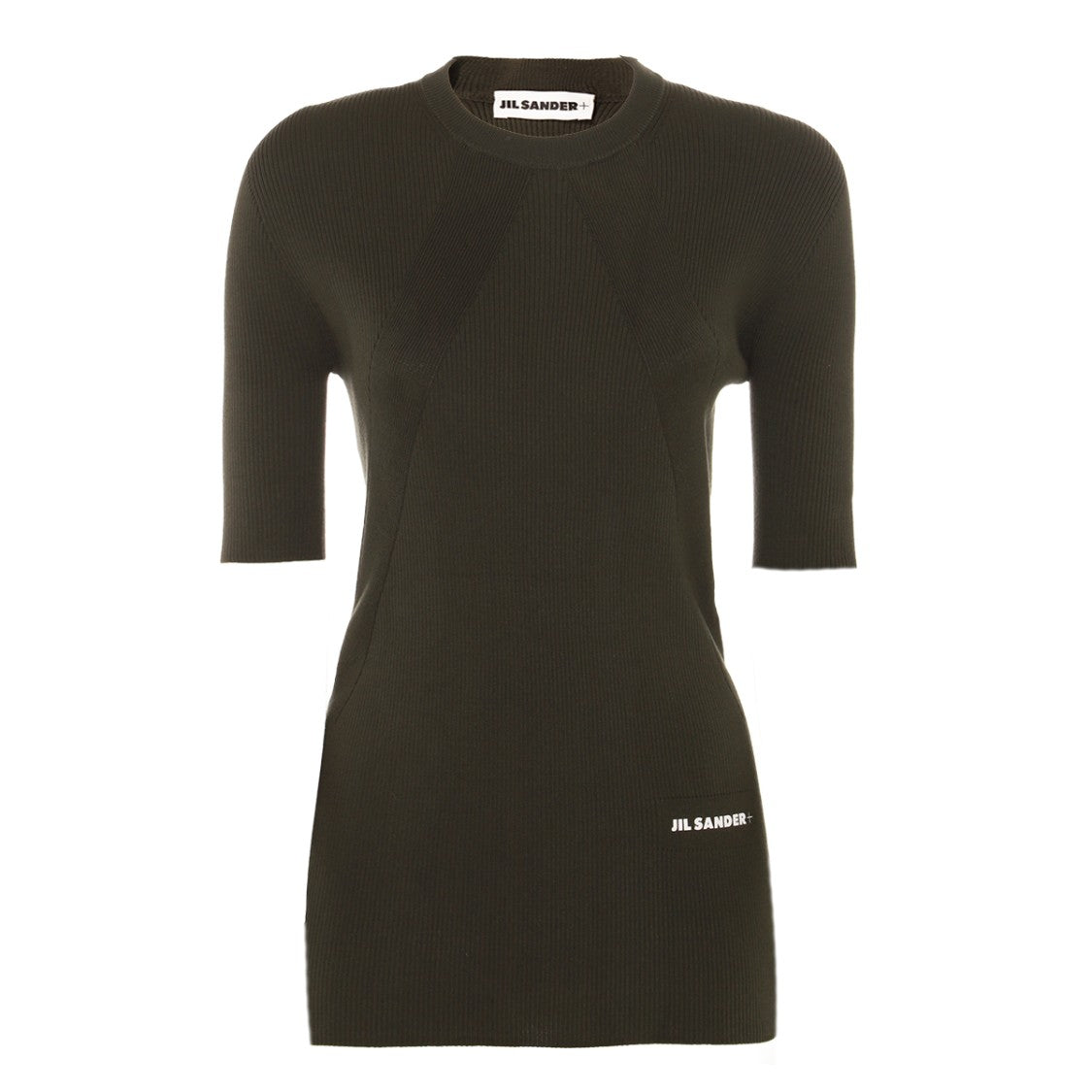 Jil Sander Minimalist Black Cotton Knit Sweater With Ribbed Texture And Logo Patch