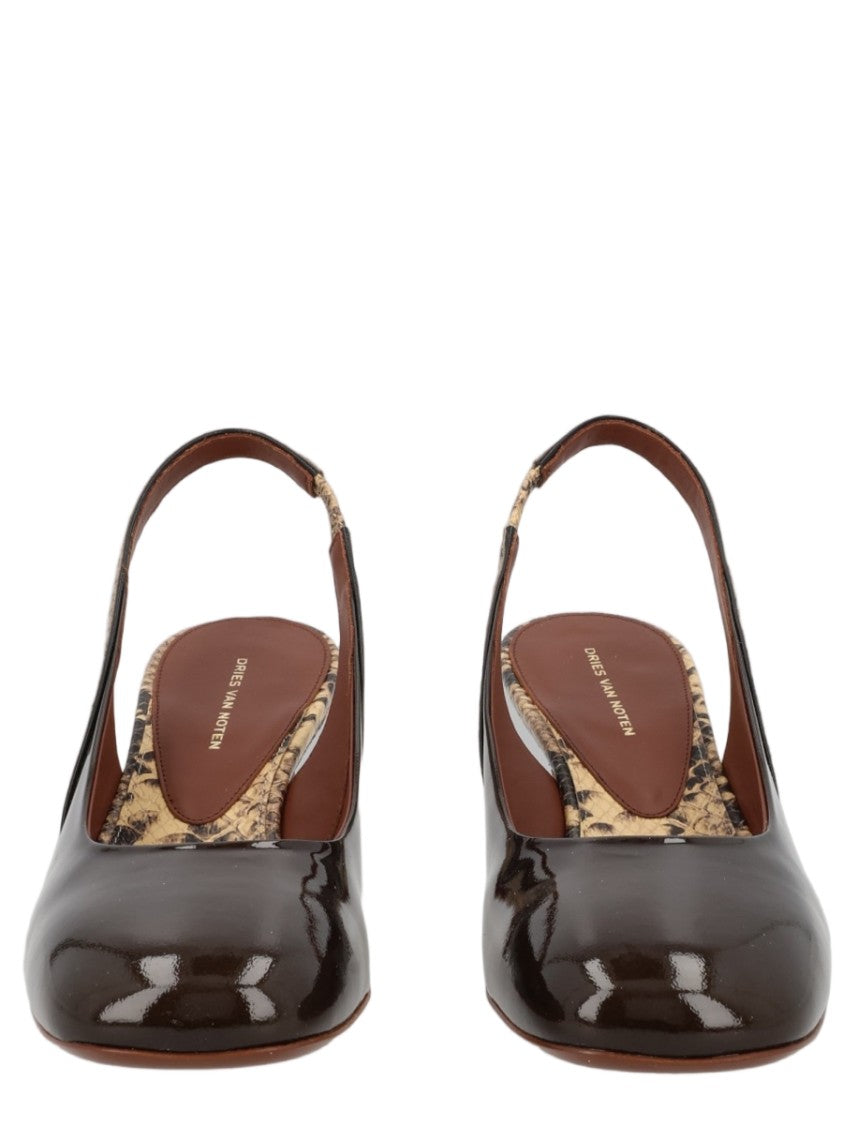 Dries Van Noten Snakeskin Slingback Kitten Heel Pumps