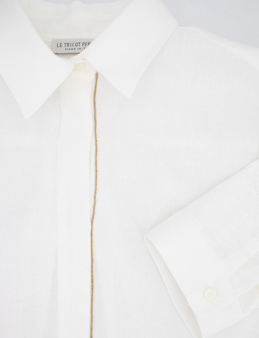 Le Tricot Perugia Linen Long-Sleeved Dress With Contrasting Decorations