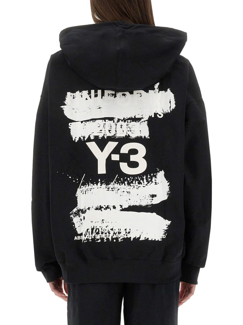 Y-3 Black Graphic Print Hoodie With Spacious Hood