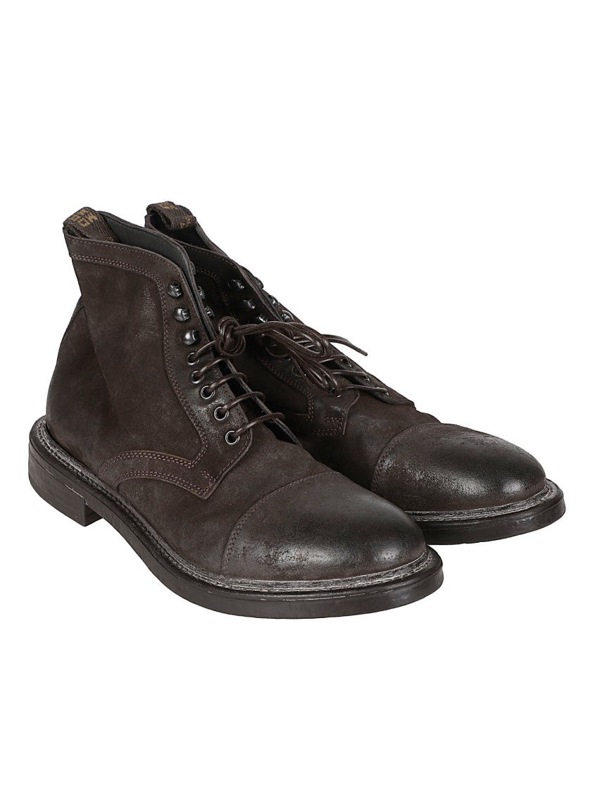 Moma Brown Calf Leather Low Boots With Cap Toe Design