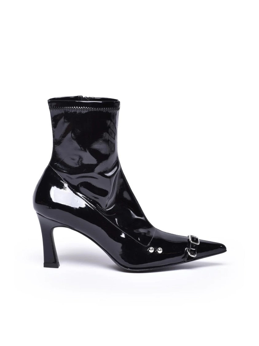 Justine Clenquet Black Rubber Women's Shiny Heeled Ankle Boot