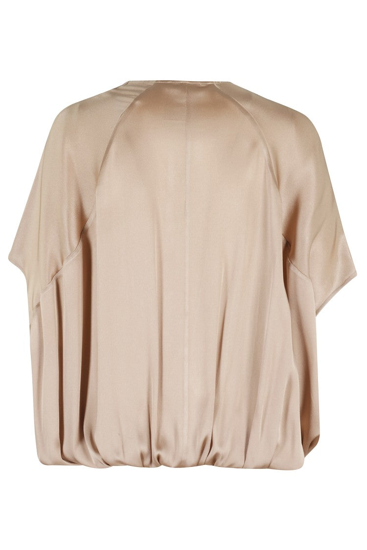 Semi Couture Bronze Satin V-Neck Blouse