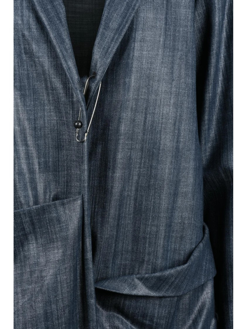 Maria Calderara Fluid Long Duster Coat With Waxed Effect And Brooch Closure