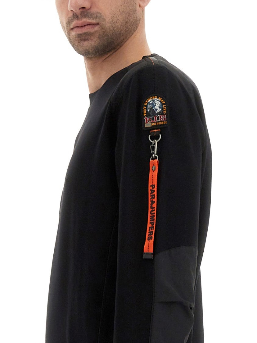 Parajumpers Classic Black Crew Neck Sweatshirt With Zip Pocket