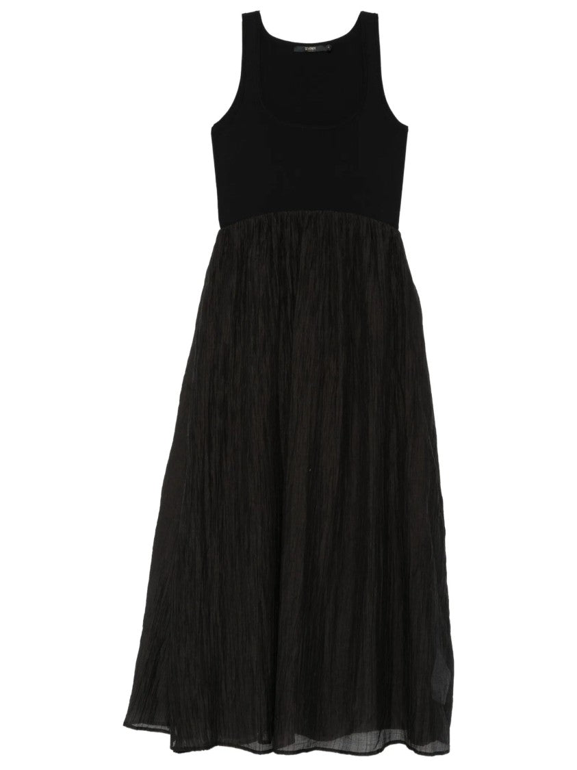 Seventy Textured Black Fitted Bodice Midi Dress