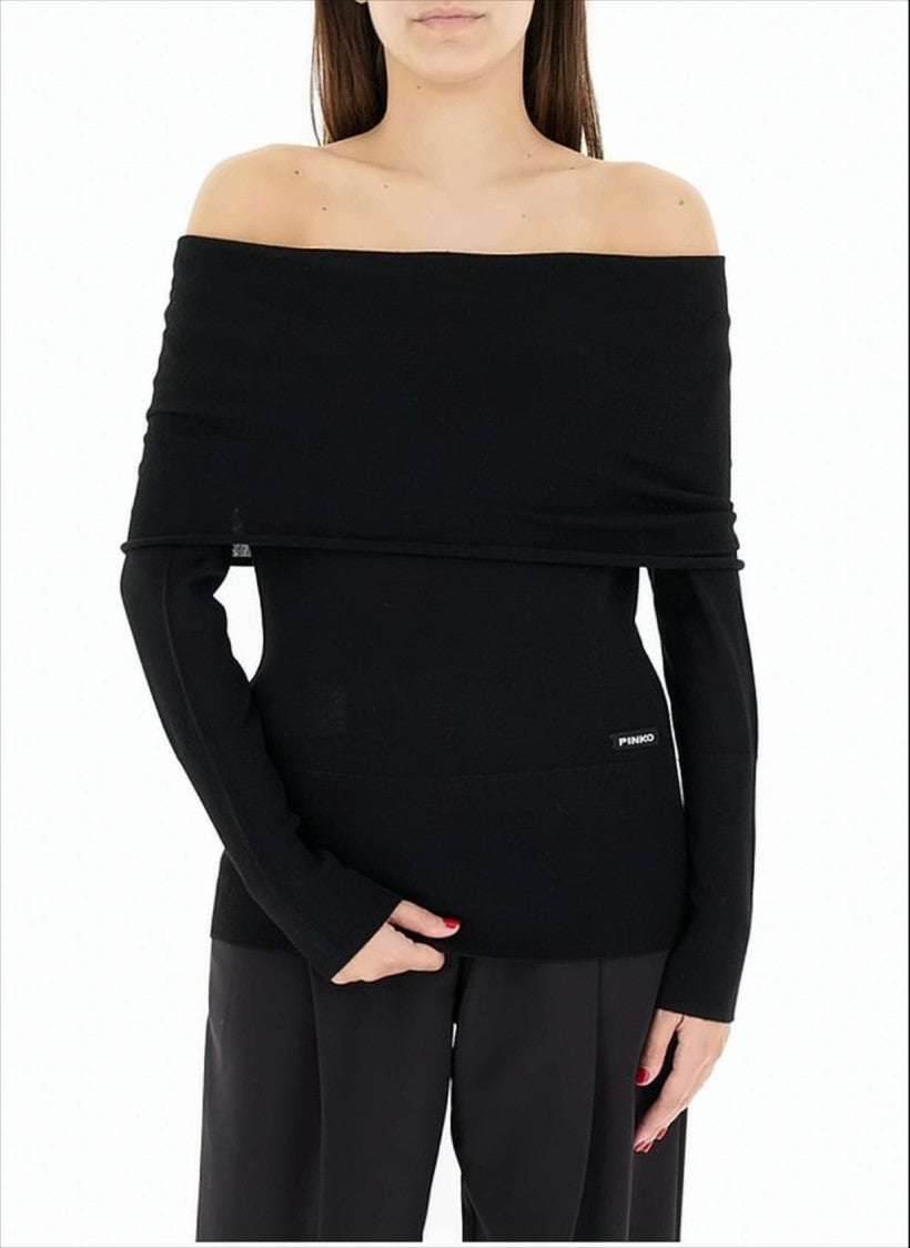 Pinko Off-The-Shoulder Fitted Top With Long Sleeves