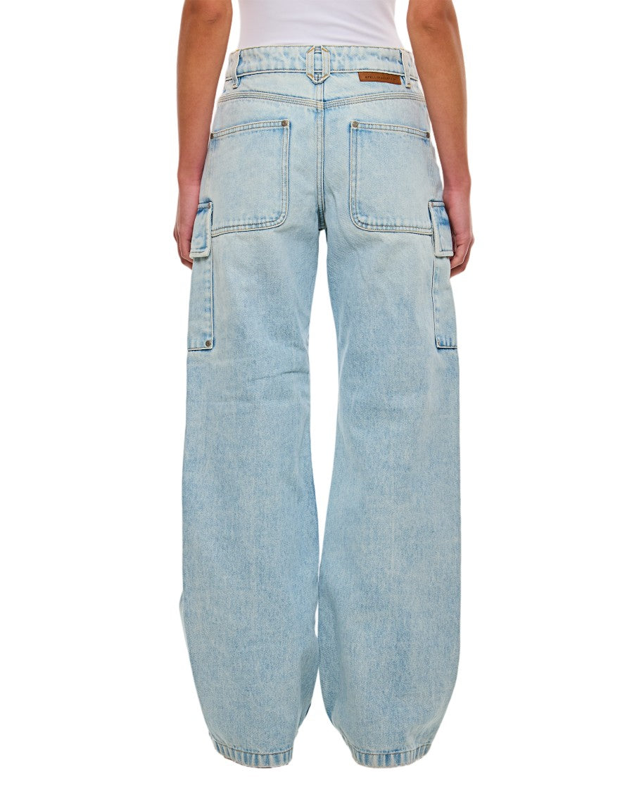 Stella Mccartney Light Blue Denim Cargo Pants With Double Box Pleated Pockets