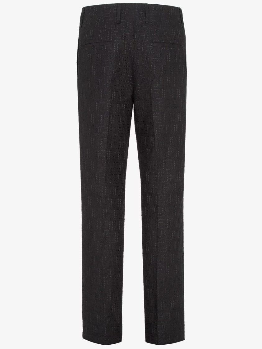 Fendi Tailored Black Linen Cropped Side-Slit Trousers