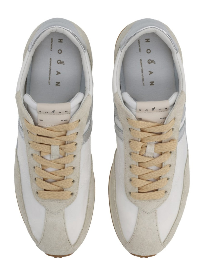 Hogan Beige Low-Profile Silver Accent Sneakers