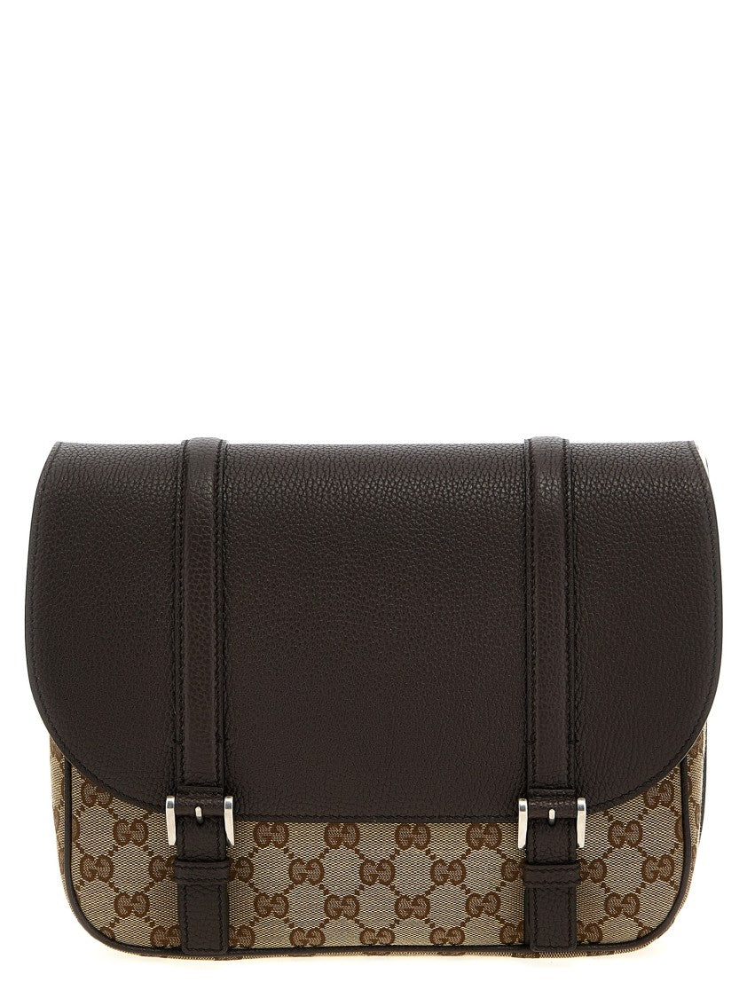Gucci Textured Leather And Gg Fabric Crossbody Bag