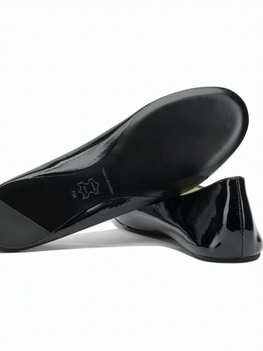 Tory Burch Glossy Leather Flat Shoes With Metallic Emblem