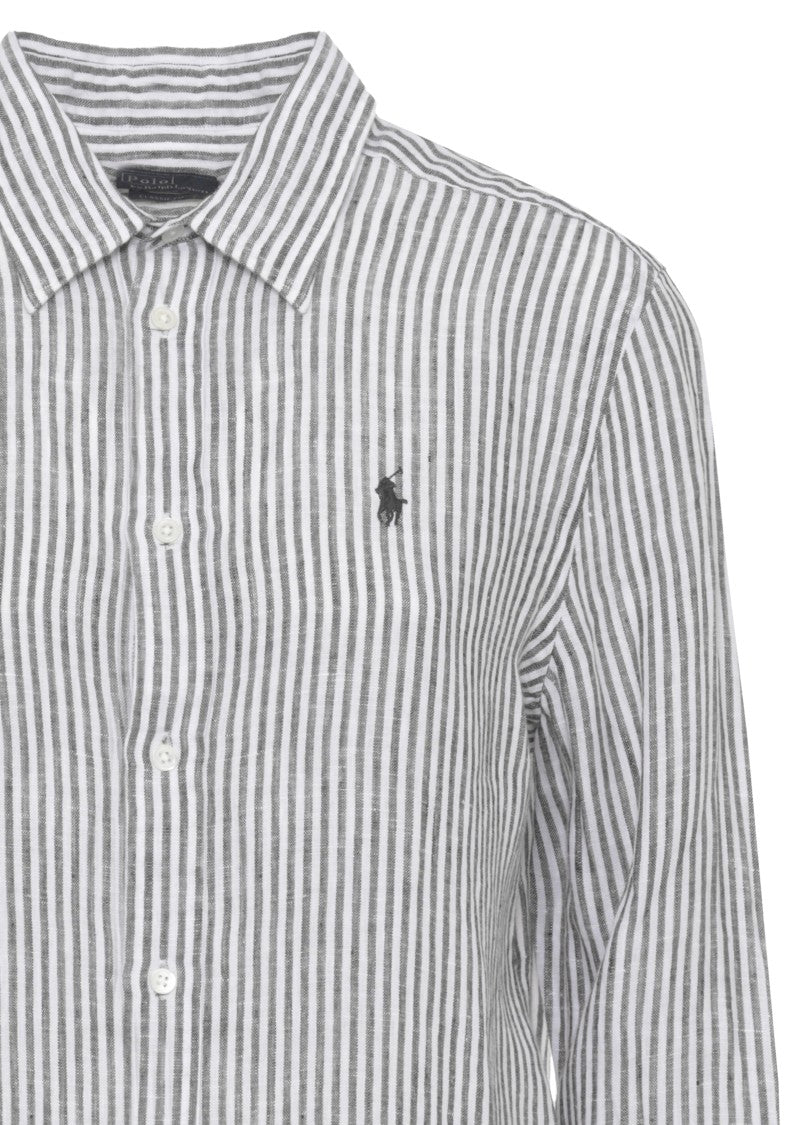 Polo Ralph Lauren Green Striped Pony Embroidered Linen Shirt