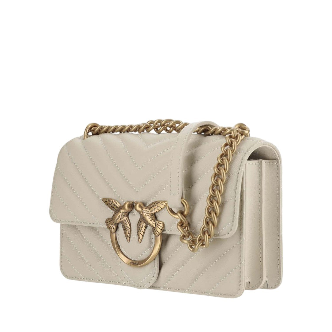 Pinko White Mini Love One Quilted Leather Shoulder Bag