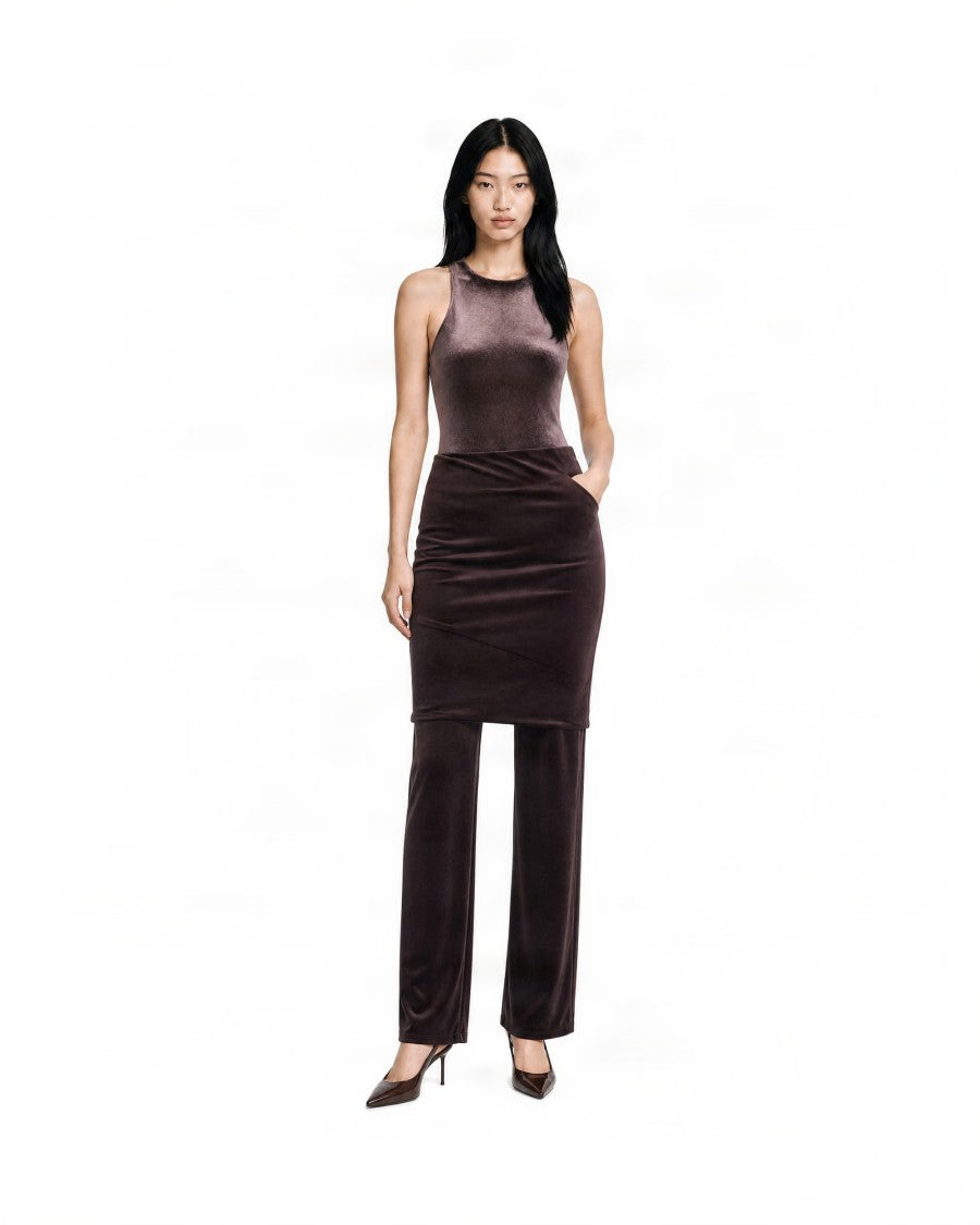 The Andamane Brown Fitted Racerback Sleeveless Bodysuit