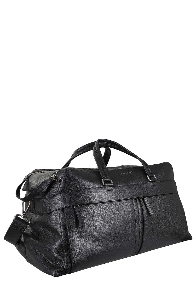 Orciani Black Micron Double Top Handle Leather Duffle Bag