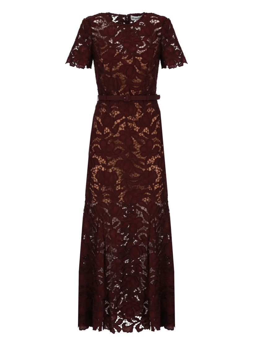 Self-Portrait Floral Lace Midi Dress With Matching Belt And Petticoat