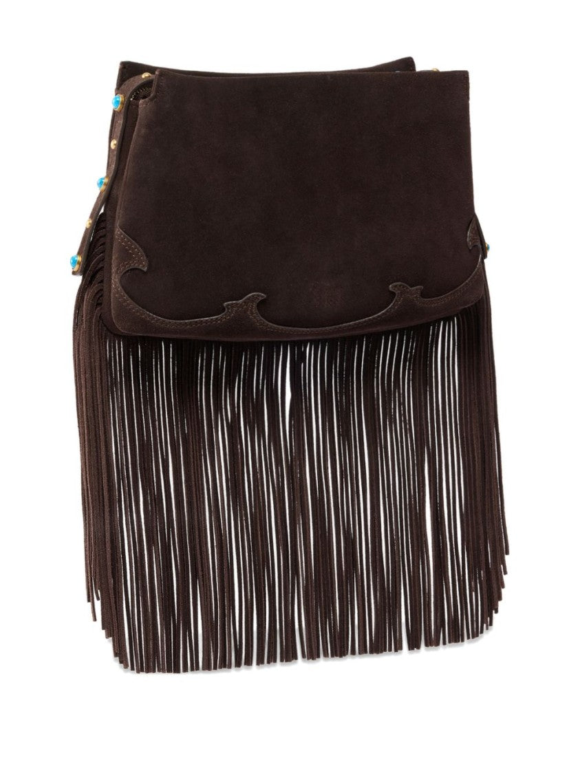 Pinko Brown Suede Fringe Shoulder Bag