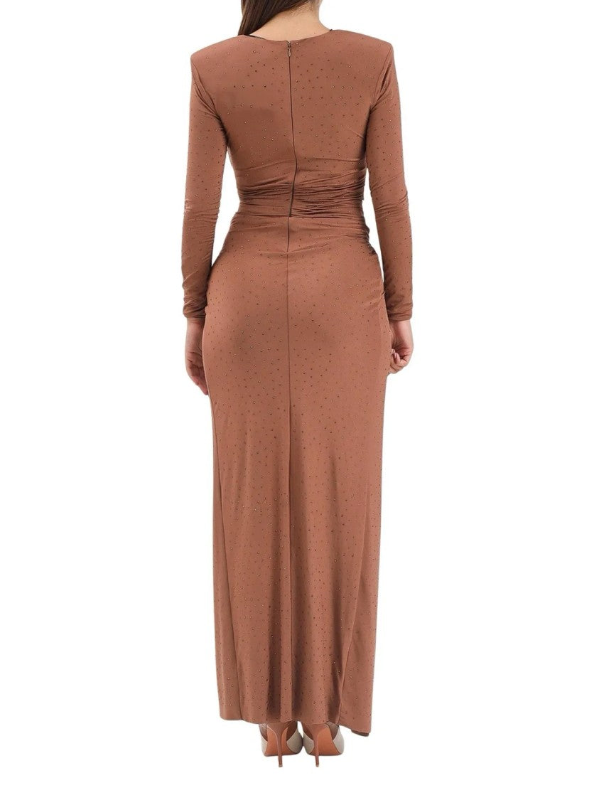Alma Sanchez Long Lycra Dress With Central Slit And Rhinestone Embellishments