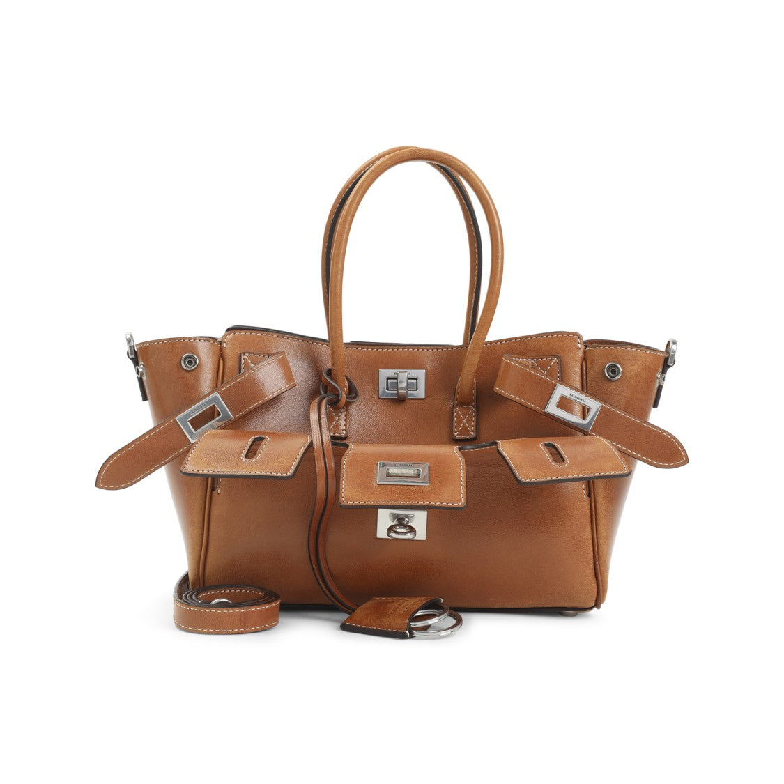 Balenciaga Tan Cowboy Brown Leather Bel Air Carry Handbag