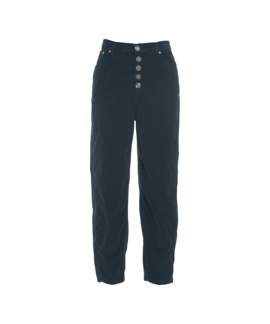 Dondup High-Waisted Relaxed Fit Trousers With Decorative Button Closure