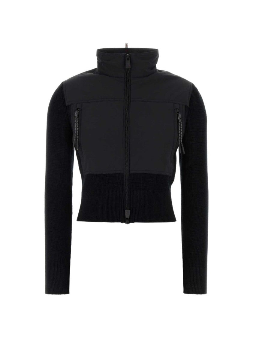 Moncler Grenoble Black Cropped High Collar Zippered Sweater