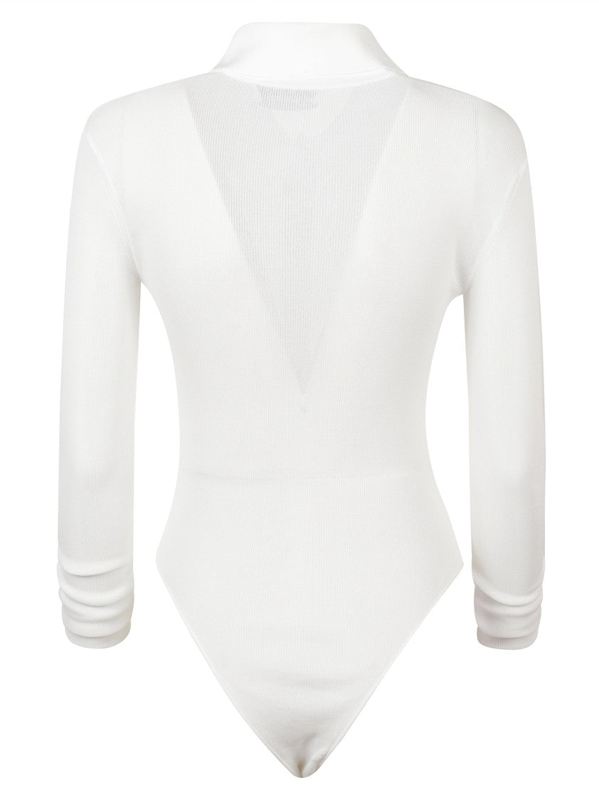 Self-Portrait Fitted White Top With Deep V-Neckline And Button Detailing