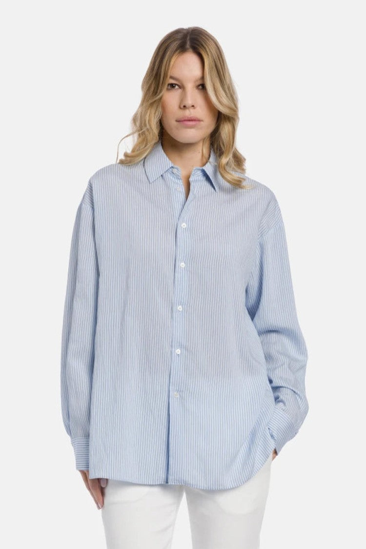 Dondup Blue Viscose-Polyamide Pinstripe Shirt