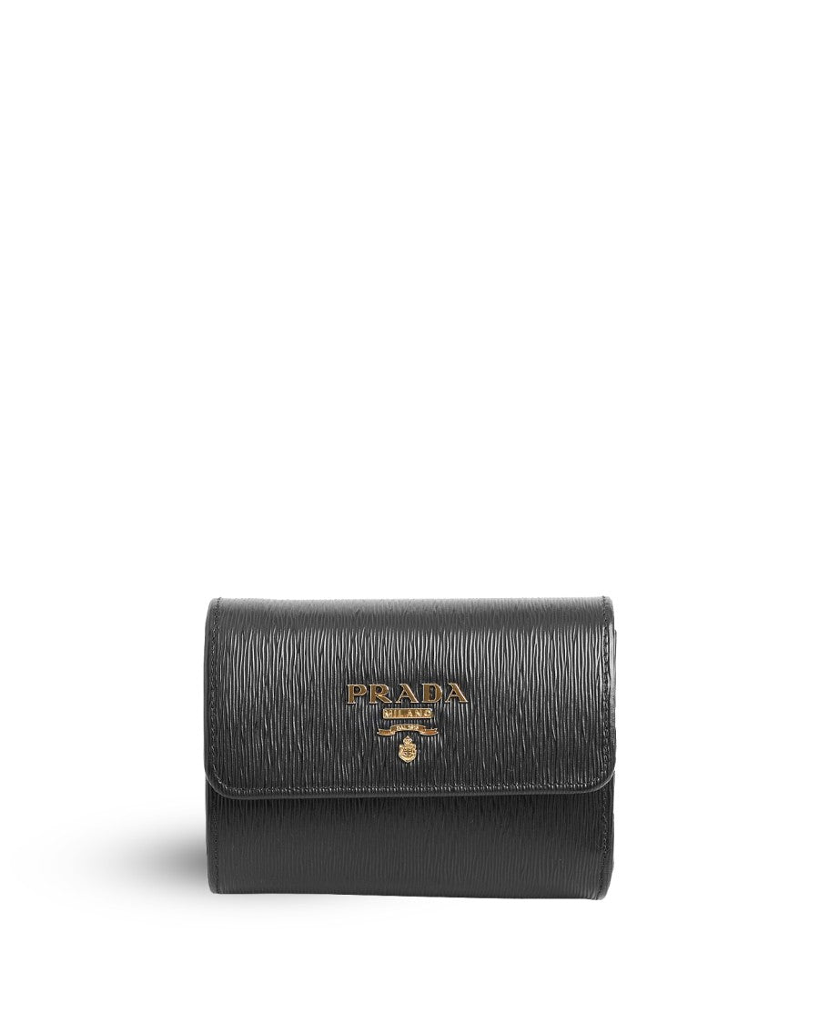 Prada Textured Leather Compact Wallet With Gold-Tone Logo