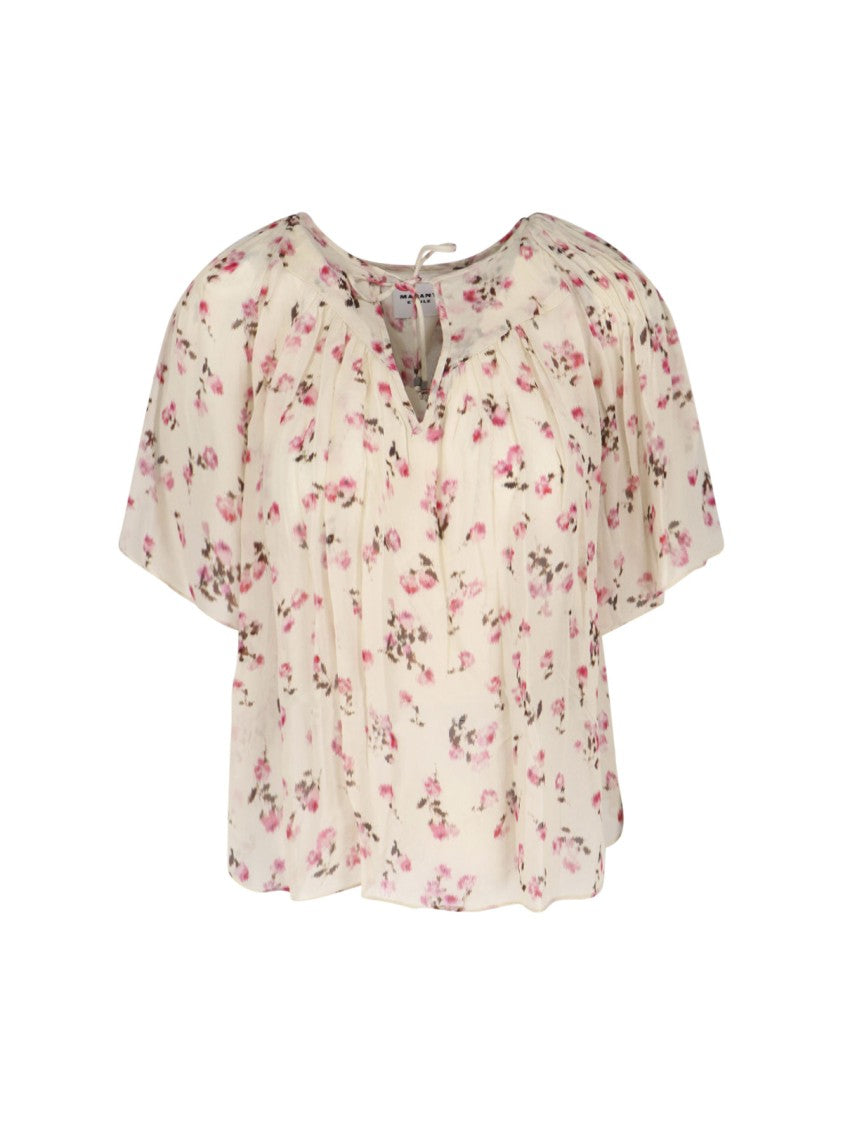 Isabel Marant Étoile Short-Sleeved Beige Top With Round Neckline